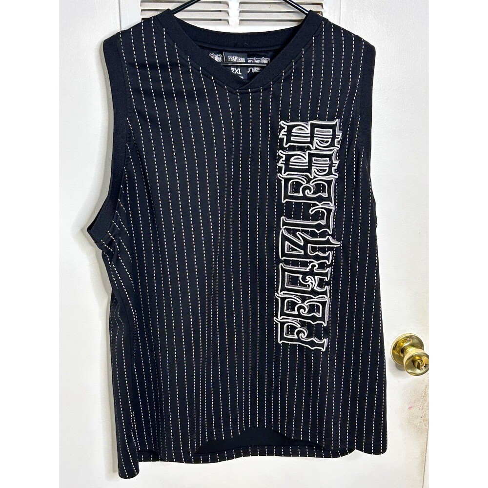 Vintage Fearless Shirt Mens 2XL Sleeveless Tank Black Pinstripe Y2K Jersey